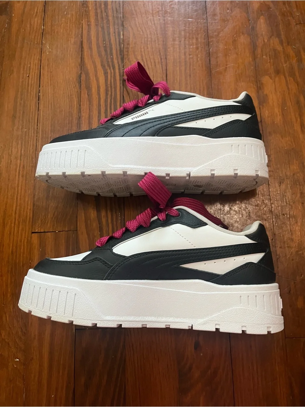 PUMA Karmen II IDOL Platform Sneakers Black White Fuschia Laces Sz 6 BIG KIDS
